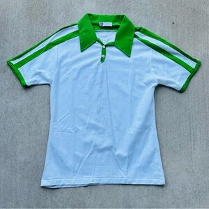 Vintage 70s Men’s Polo Shirt Kenton Knit Pullover Green White